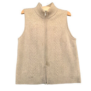 Pendleton Women's Lambswool Sweater Vest Tan Medium Cable Knit Mock Neck Zip